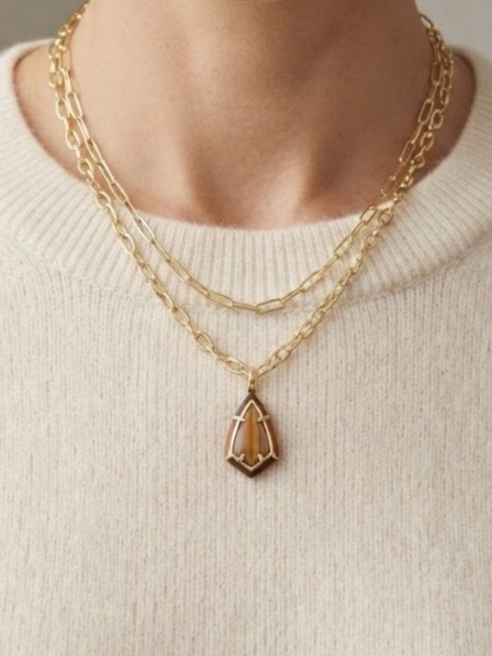 Kendra Scott Gold Amber illussion Camry Enamel Frame Necklace NWT